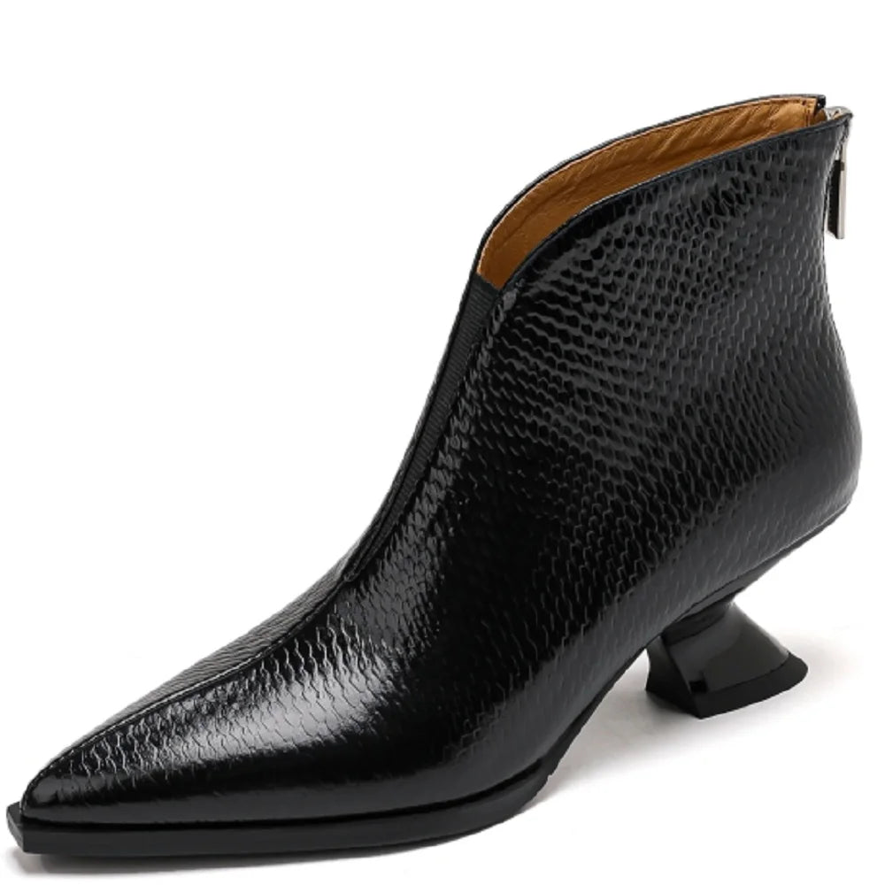 New Handmade Brand Genuine Leather Pointed Toe Winter  Modern Boots Mid Heels Beauty Lady Dance Party Sexy 33-40