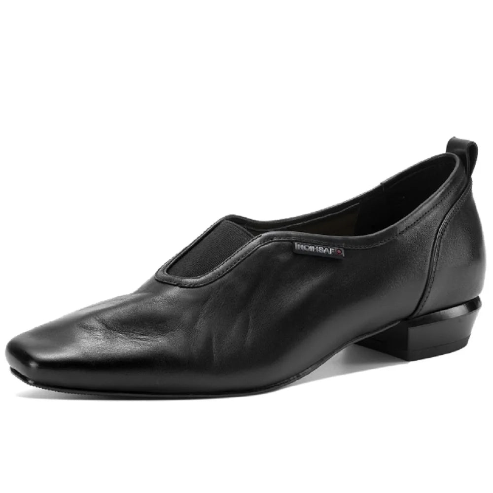 women's Handmade genuine leather Square toe Low high quality soft comfortable elegant ladies daily shoes