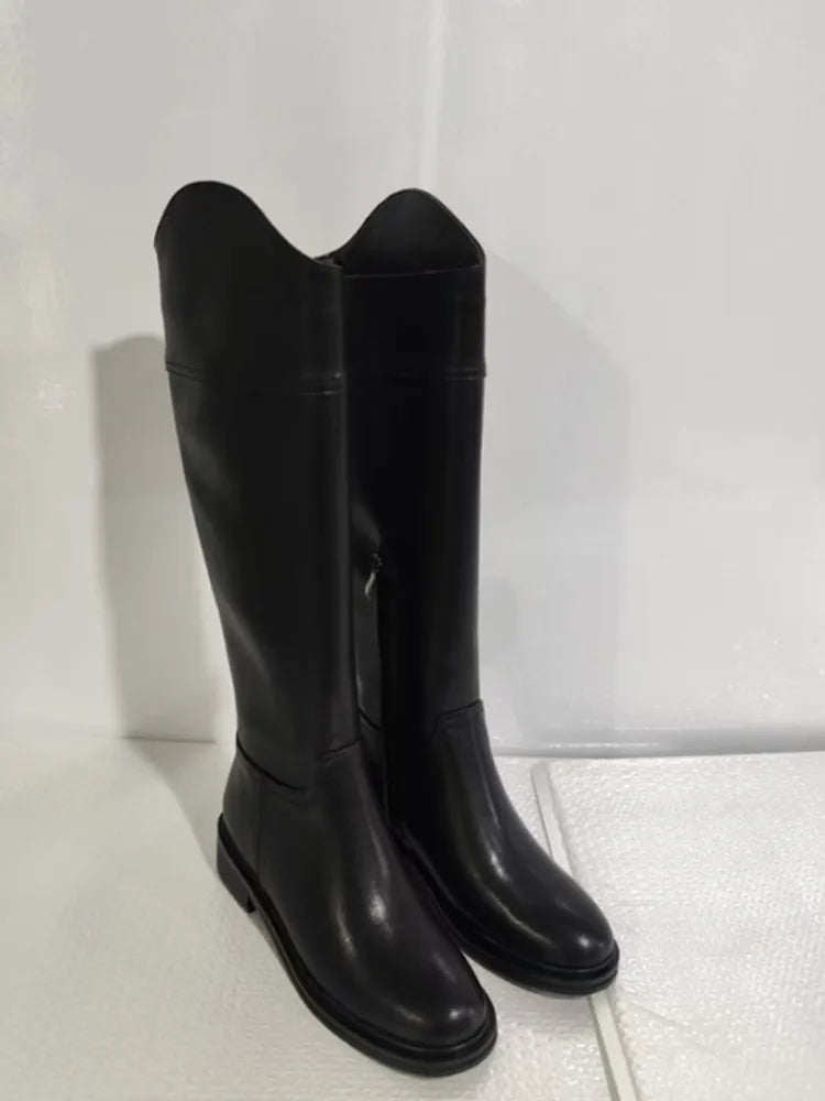 2026 Ladies' Autumn and Winter Flat Knee High Women's Boots with Round Toe, Low Heel, and Midsole, Ladies' Oversized Knight Boots