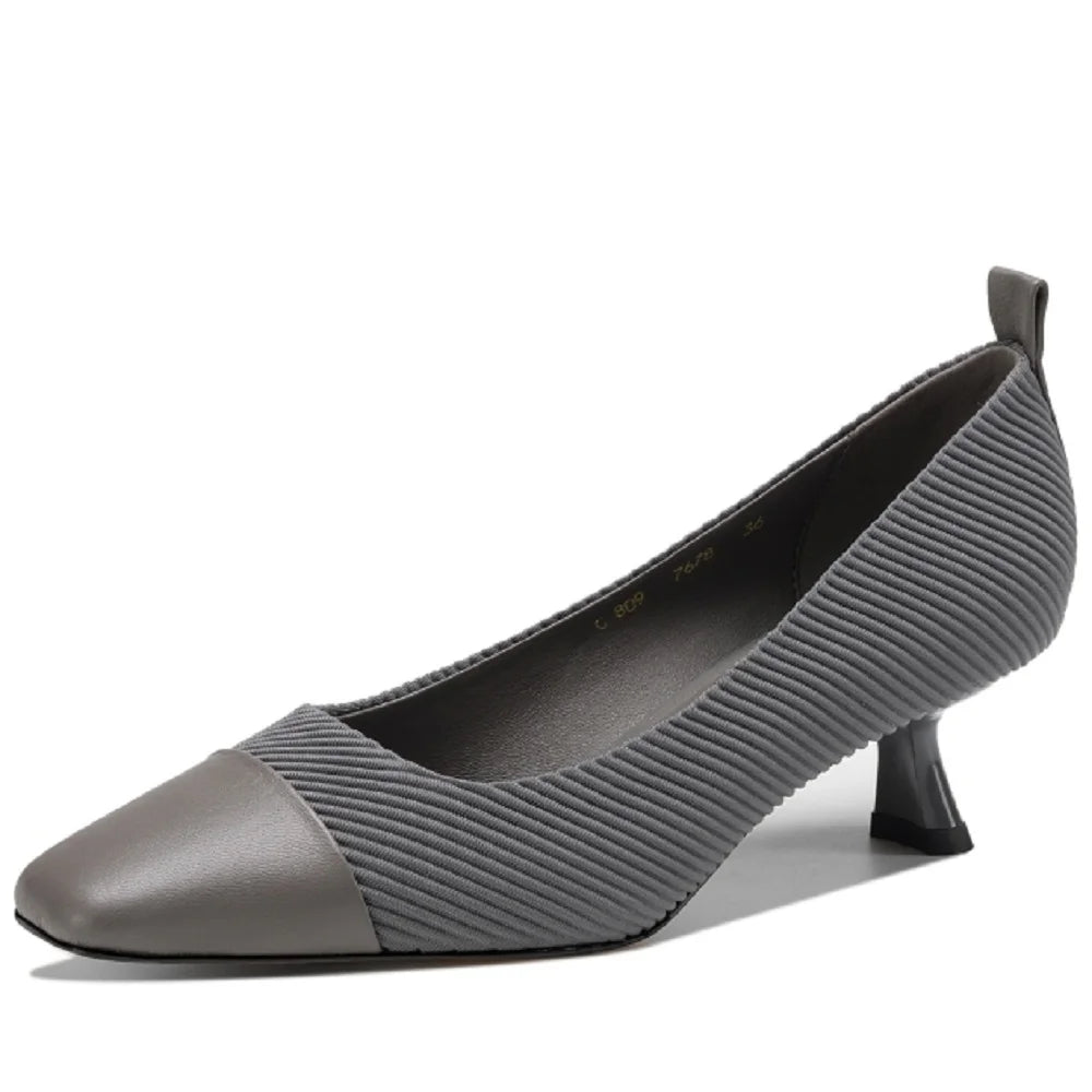 Women's Handmade Genuine Leather Soft and comfortable Square Toe Large Shoes Mid Heels Ladies 34-40