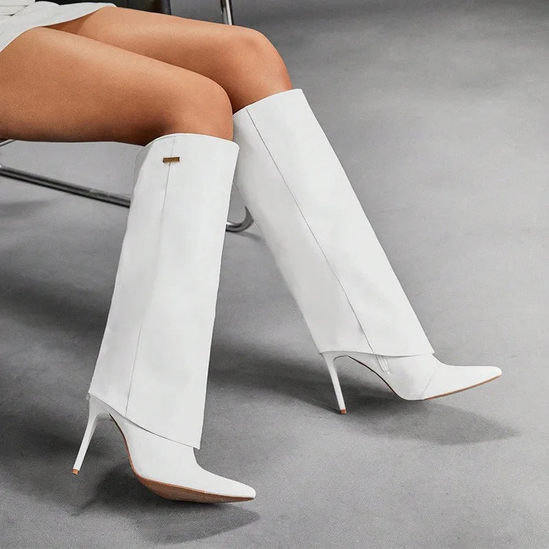 Autumn and Winter New High-heeled Knee High Women's Boots with Pointed Sleeves, Sexy Fashion Boots, Plus Size Skirt Boots