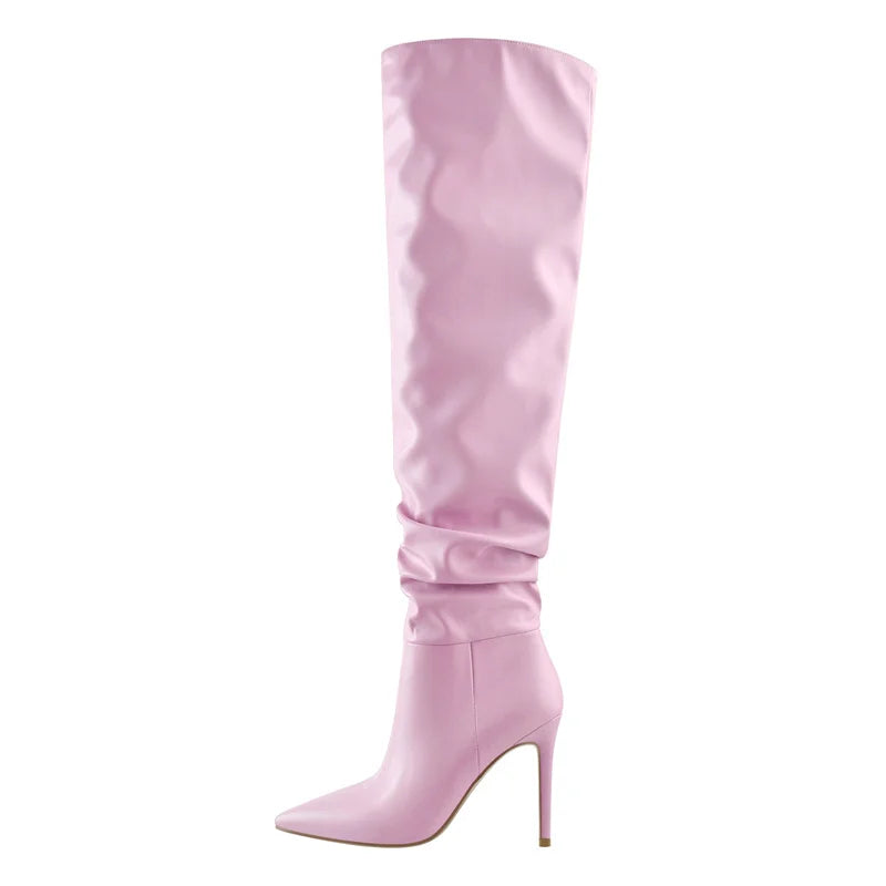 Onlymaker Women Pointed Toe Black White Over The Knee High Boot Stiletto Stretch Big Size Woman Autumn Winter  Fashion Boots