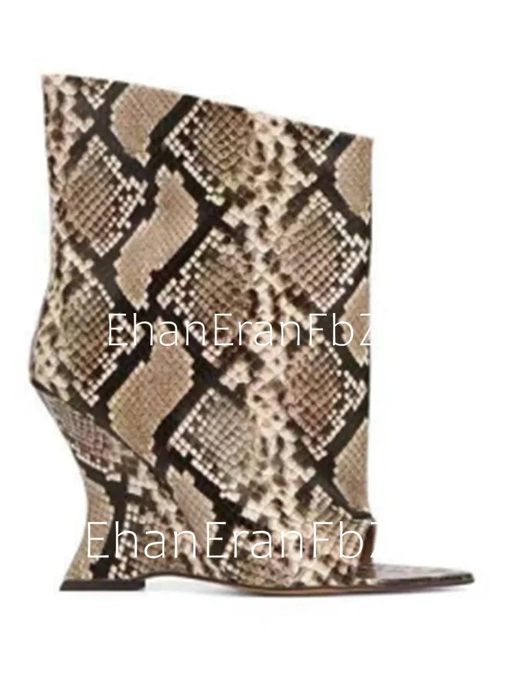 2026 SoleLadies' Spring/Summer New Fish Mouth Slope High Heel Short Boots with Pointed Toe Exposed Cool Boots, Mid Top Boots