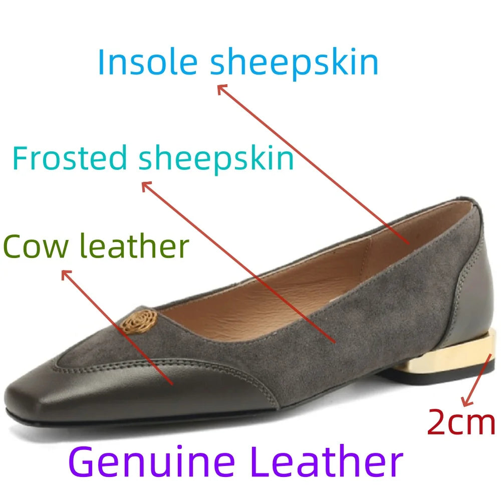 Handmade Genuine Leather Low Cut Metal Heel Women's Shoes Comfortable Casual Footwear  34-40