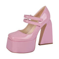 Women Pumps Mary-Jane Platform Black Patent Leather Chunky High Heels Ankle Strap Dress Party Plus Size Punk Shoes