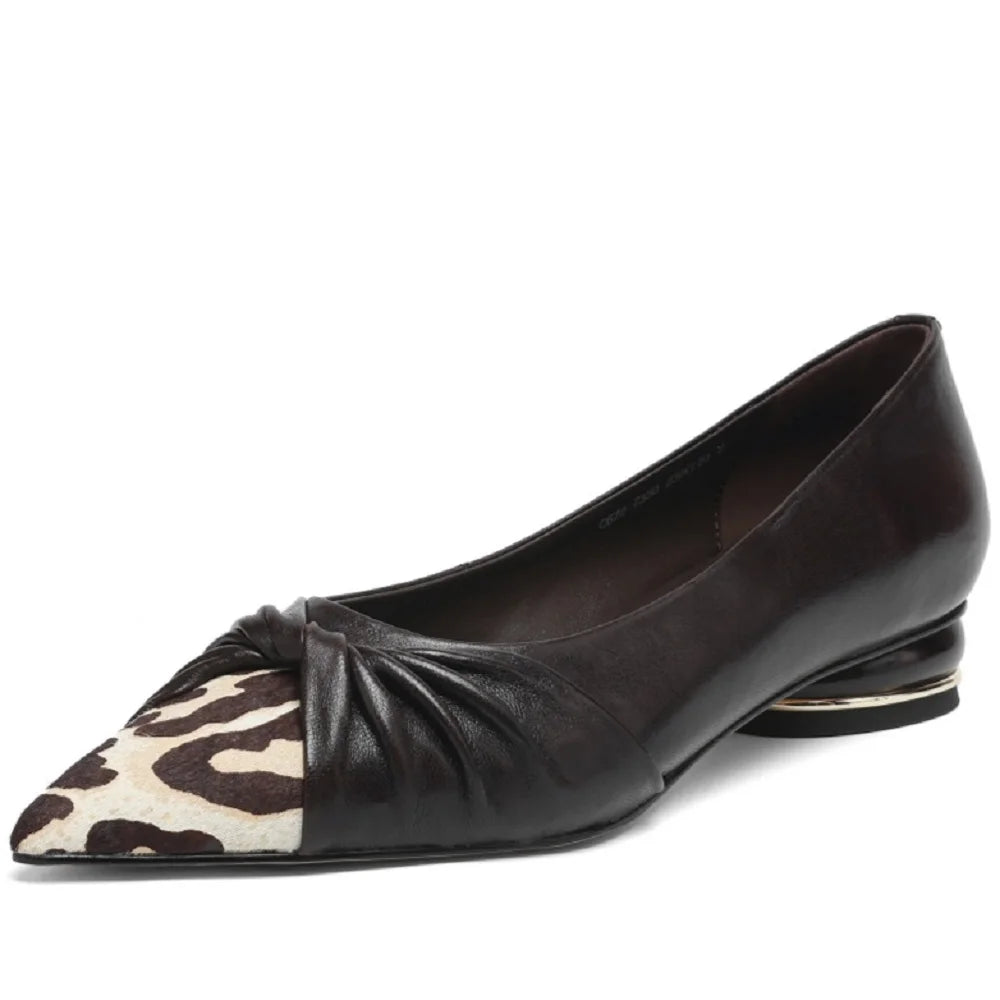 Handmade Genuine Lether Mixed color combinations Pointed Toe comfort Folded Surface Soft Leather Mid Heel 34-40