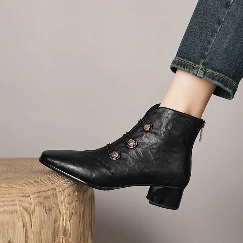 Women Handmade Genuine Leather Soft comfortable Ankle Boots Chunky Mid Heels designer Sexy Boots 34-40