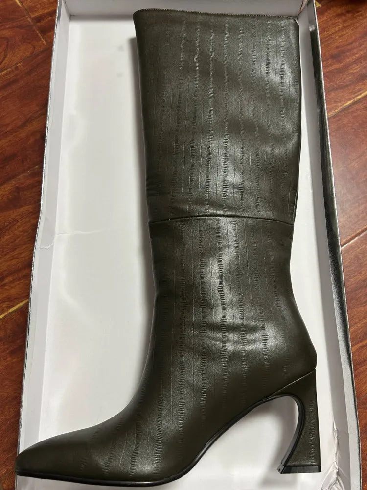 2026 Women's New Irregular High Heels Knee High Boots Pointed Fashion Show, Women's 34-44 Large Mid Length Women's Boots