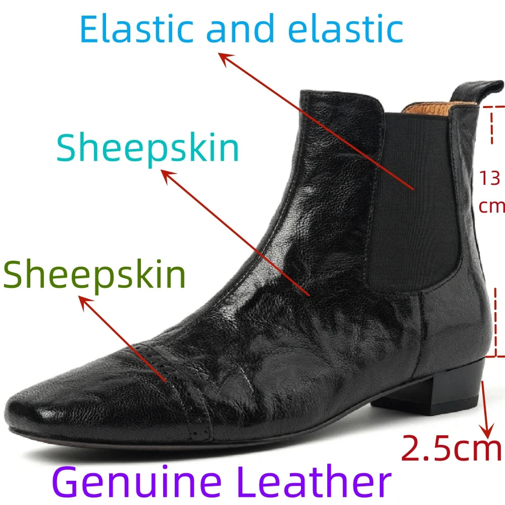 Handmade genuine leather elastic slip-on flats autumn ankle boots square toe casual female quality Chelsea 34-40