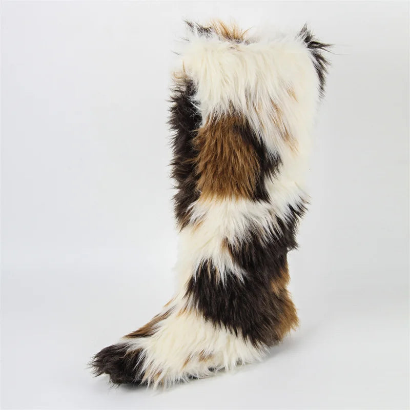 Onlymaker Women Pointed Toe Faux Fur Boot Furry Fluffy Big Size  Fashion Short Snow Boots