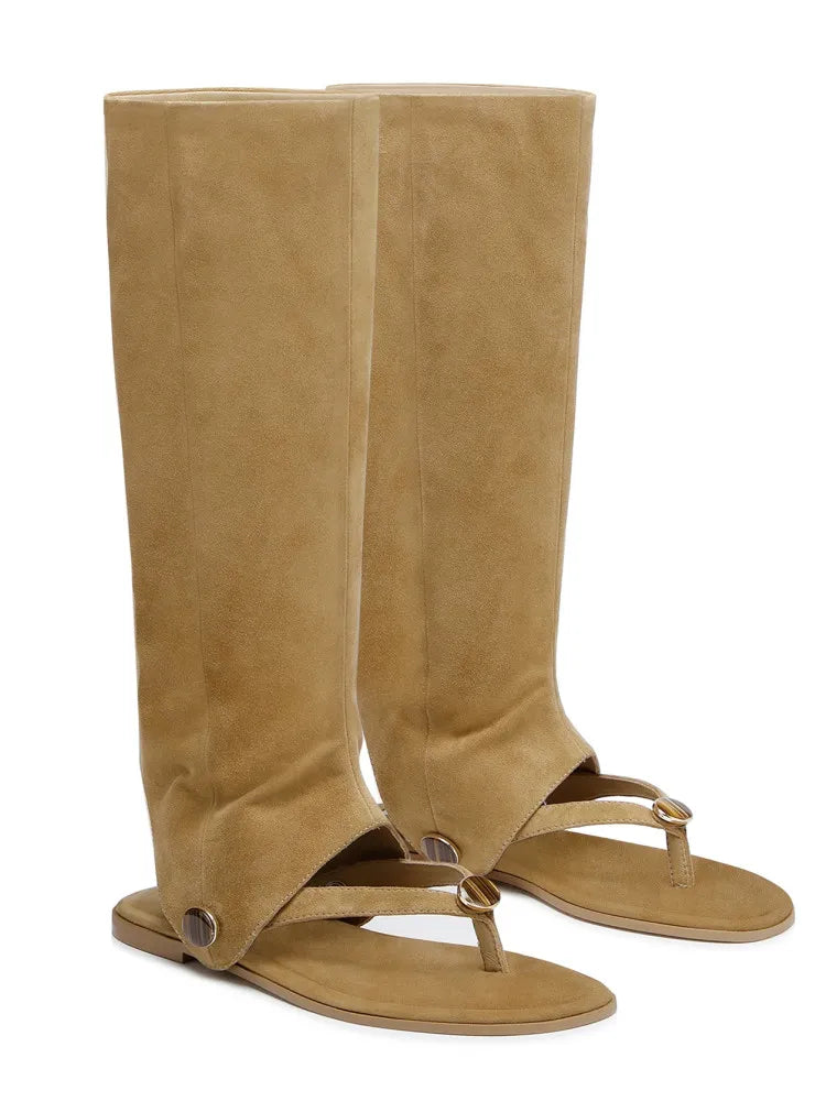 2026 Women's spring and summer new flat bottomed knee high boots, detachable two-piece clip toe women's boots, women's cool boots