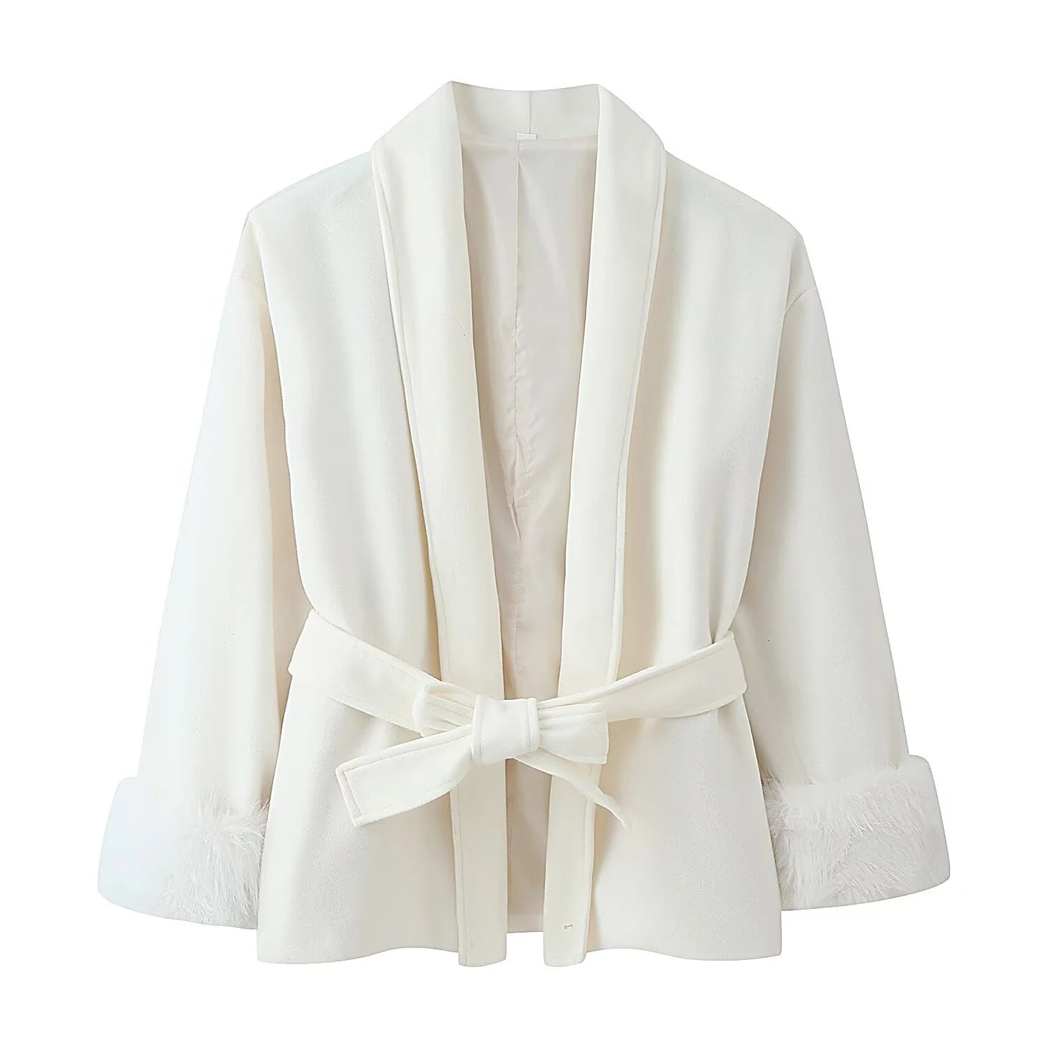 American style spicy girl loose fit slimming strap hairy sleeve woolen coat sweet cool casual versatile solid color top