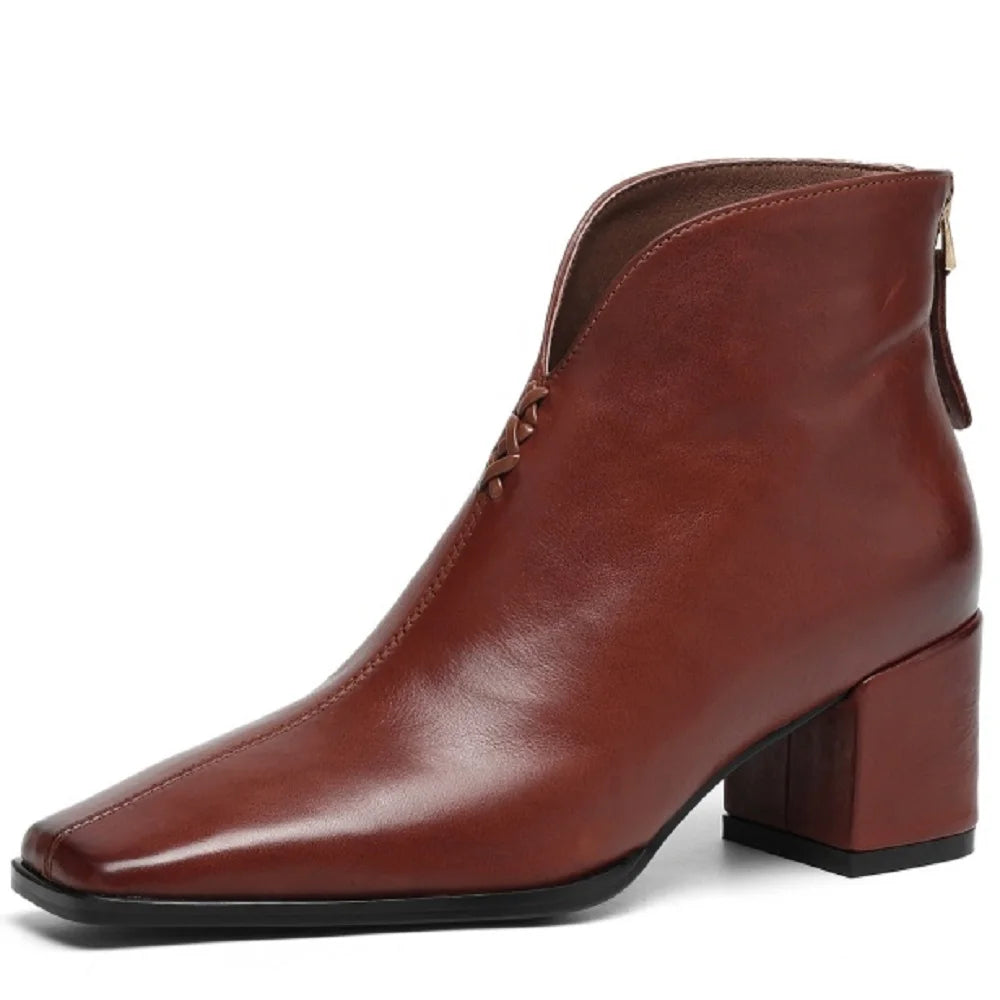 Women Handmade Genuine Leather Square Toe Ankle Boots Solid Womens Short Boots Modern Ladies Shoes 34-40
