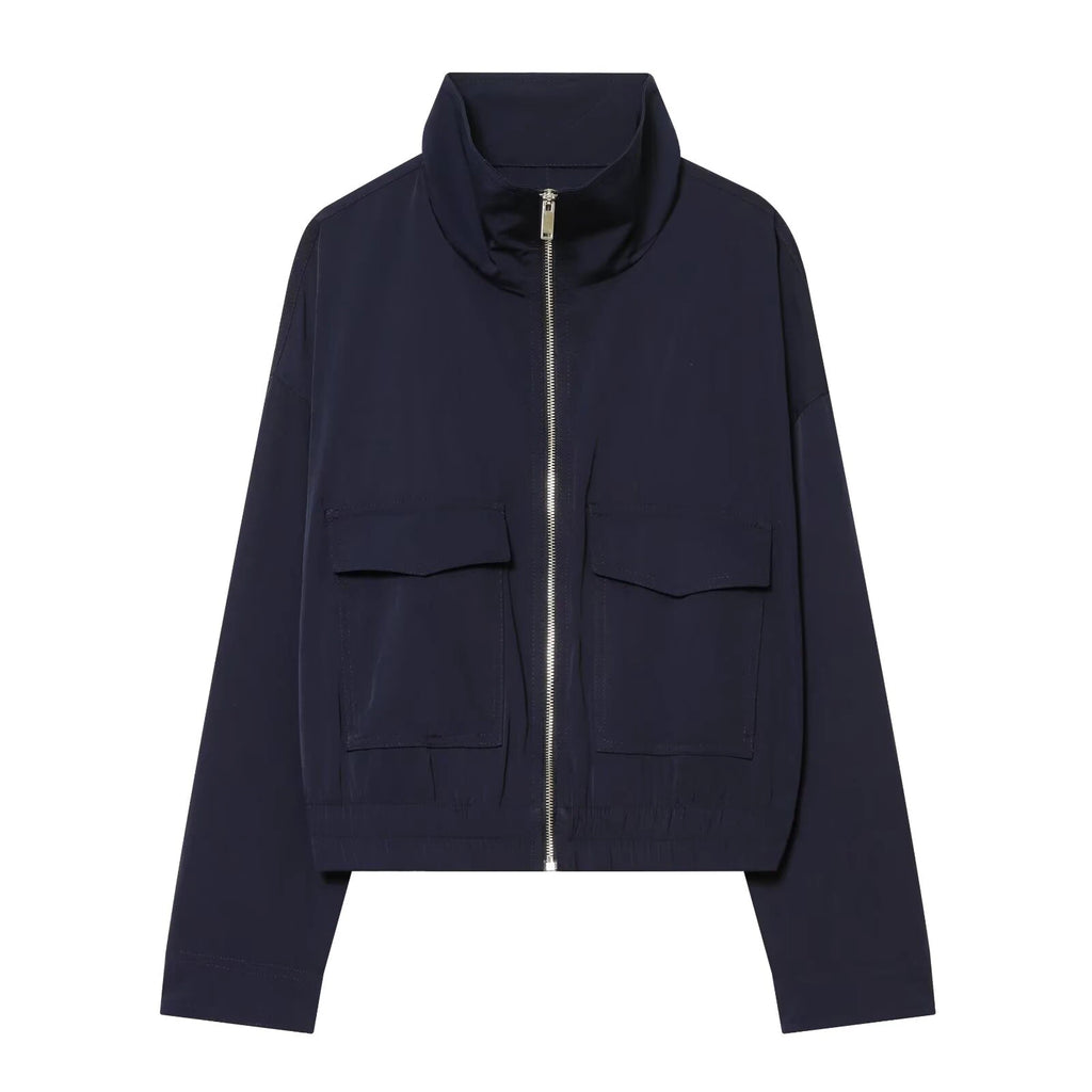 European and American style 2026 spring/summer new product women's long sleeved flip pocket stand up collar jacket jacket