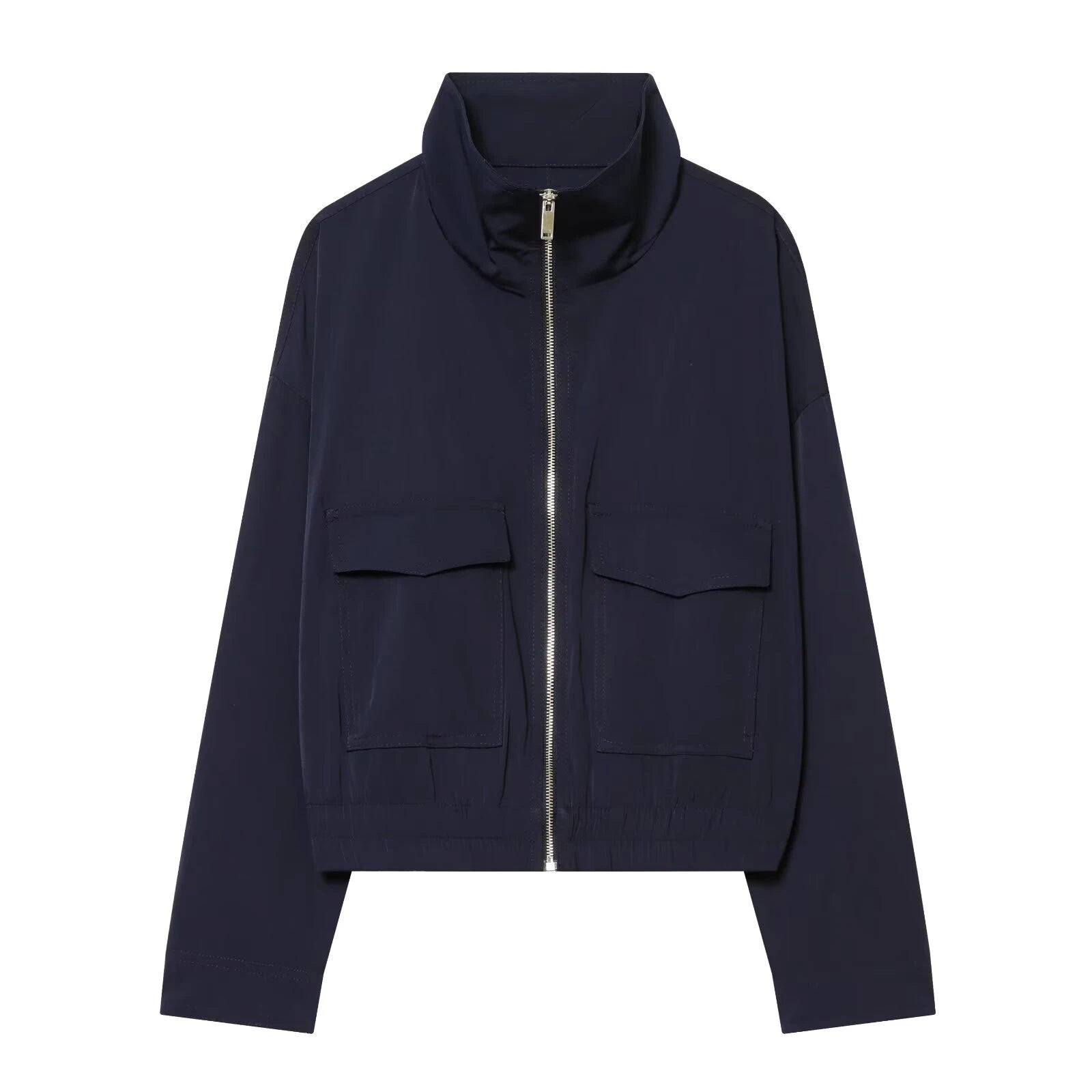 European and American style 2026 spring/summer new product women's long sleeved flip pocket stand up collar jacket jacket