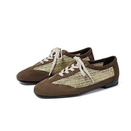 2026 Genuine Leather Mixed Up Color Pumps Women Braided Lace Up Kid Suede Pumps Young Lady Leisure  Leather Walk Shoes