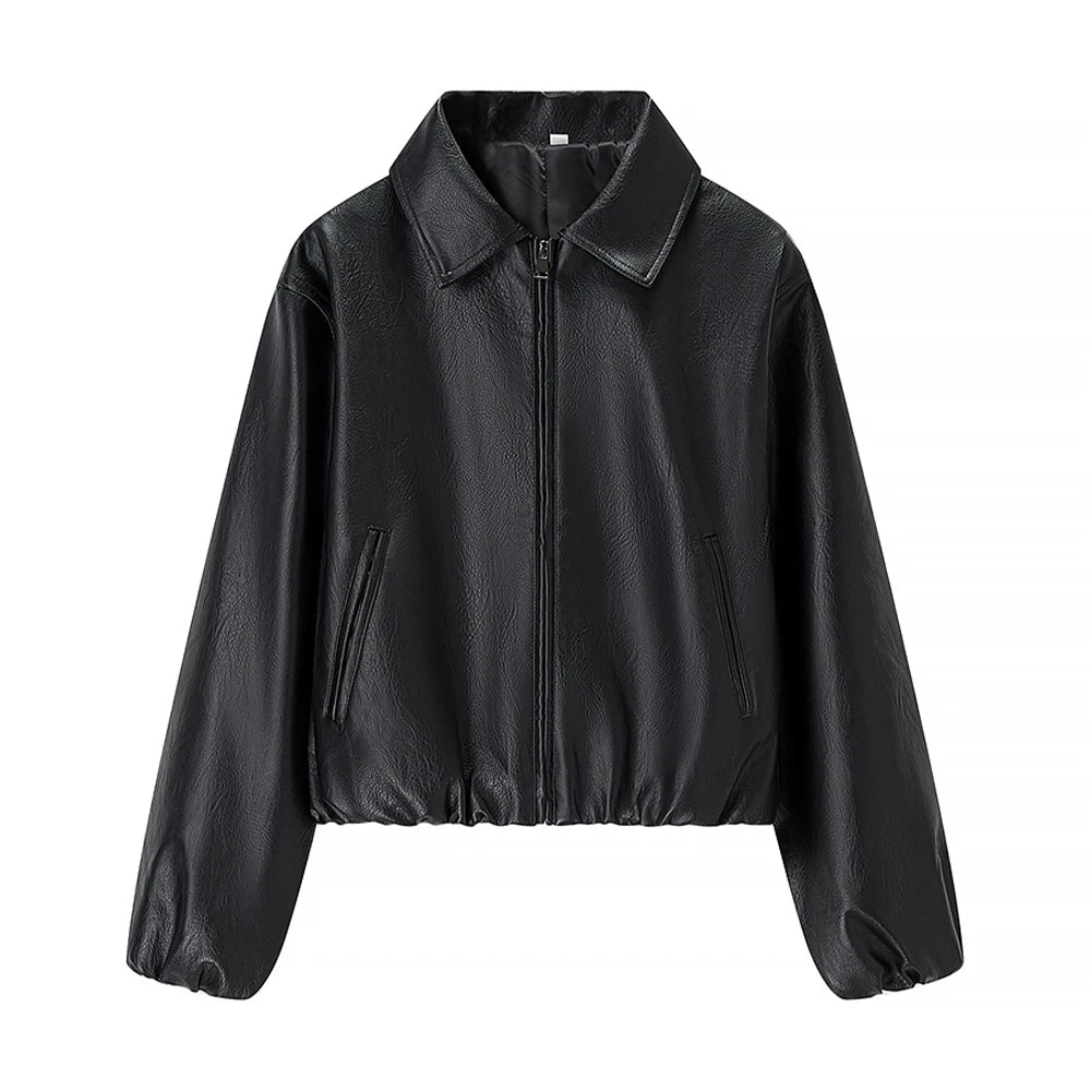 2025 Autumn/Winter New Women's Fashion Style Collar Zipper Long Sleeve Imitation Leather Coat