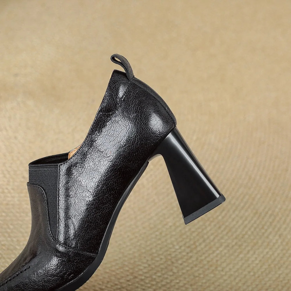 Handmade Genuine Leather Pointed Toe High Heels Shoes Dress Office Lady Casual Retro Concise Women Pumps 33-40