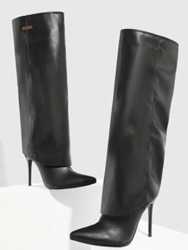 Autumn and Winter New High-heeled Knee High Women's Boots with Pointed Sleeves, Sexy Fashion Boots, Plus Size Skirt Boots