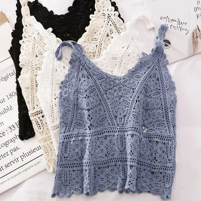 Female Beachwear Bohemian Boho Chic Crochet Eyelet Tank Tops Women Vintage Edwardian Aesthetic Ibiza Hippie Gypsy Skinny Camis