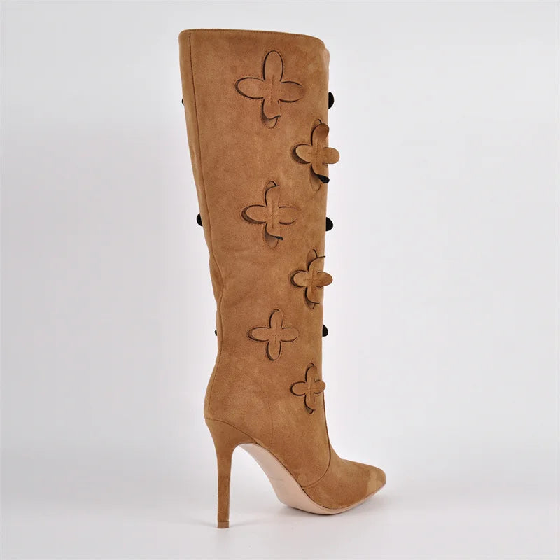 Onlymaker Women Pointed Toe Pull On Boots Thin Heel Wide Calf Stiletto Boots