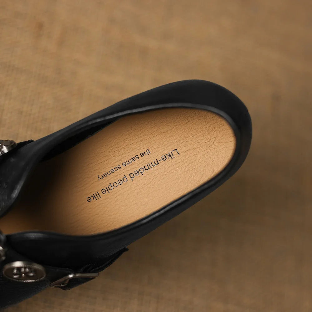 Retro Handmade Genuine Leather Style Belt Buckle Deep Mouth Bottom Soft comfortable Plain Surface Loafers