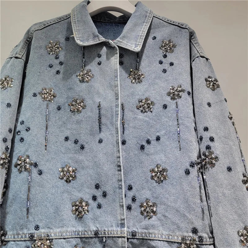 2026  Jeans Jacket Spring New Fashion Heavy Industry Embroidery Beaded Denim Jacket For Women Loose Versatile Coat Female Trendy 11A08709