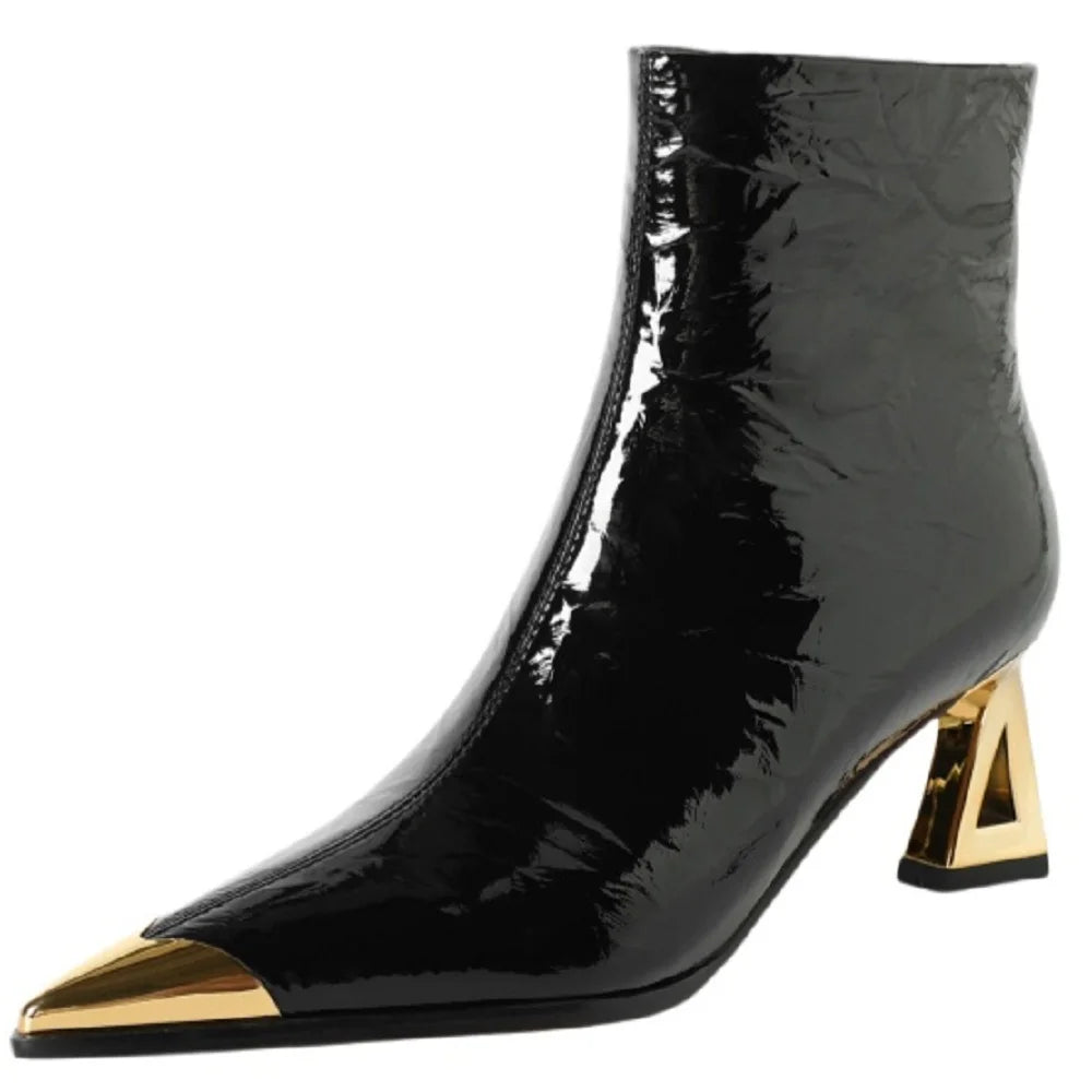 Winter New Handmade Genuine Leather Ankle Short Boots Women Pointed Toe Elegant Heel Dress Ladies Shoes 34-40