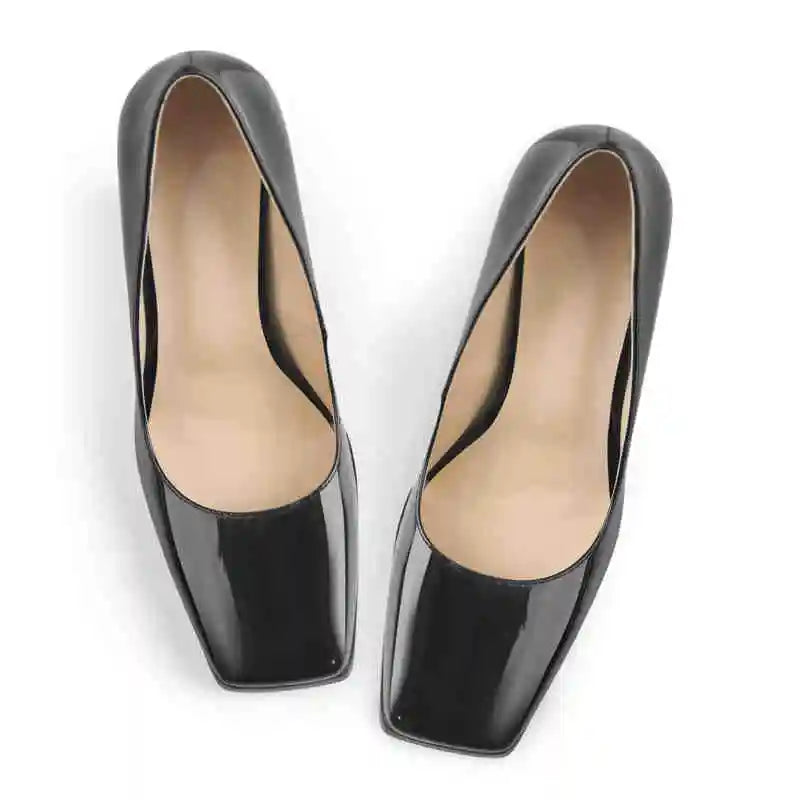 Women's Pumps Square Toe Triangle Block High Heels Black Nude Fashion Office Party Dress Big Size Pumps