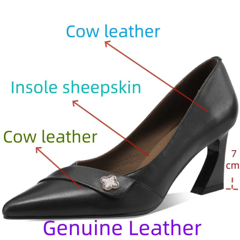 women Handmade Genuine Leather sweet pointed toe heel shoes lady classic office career work pumps  33-43