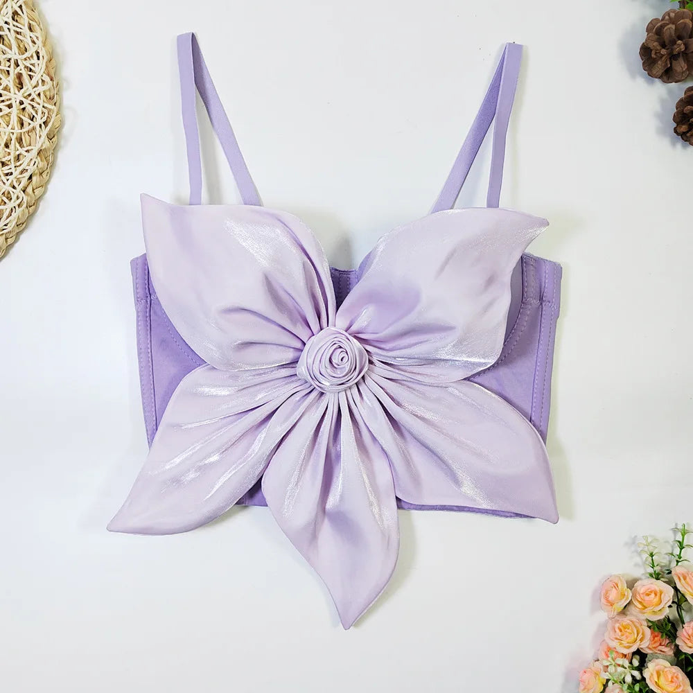 Summer New Fashion Three-dimensional Bow Large Flower Fishbone Camisole For Women Solid Color Tank Tops 11A05166