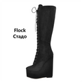 Onlymaker Women Platform Wedge Heels Knee High Boots Lace Up  Side Zip Heeled Plus Size Black Handmade Boots