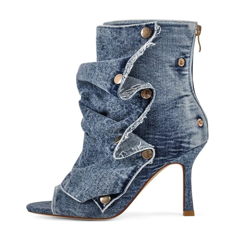 2026 Spring/Summer New Women's Stiletto High Heels Short Boots with Back Zipper Fold Middle Leg Boots Fish Mouth Cool Boots