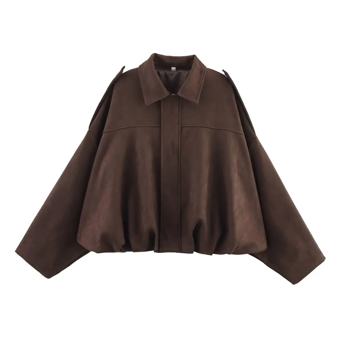 2025  Spring new women's suede texture effect Loose version of fashion lapel shoulder bomber jacket