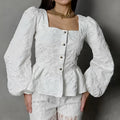 2026 Fashion New Style High-End Jacquard Shirt Square Neck Puff Sleeve Shirt For Women Versatile Long Sleeve Tops 1A1756