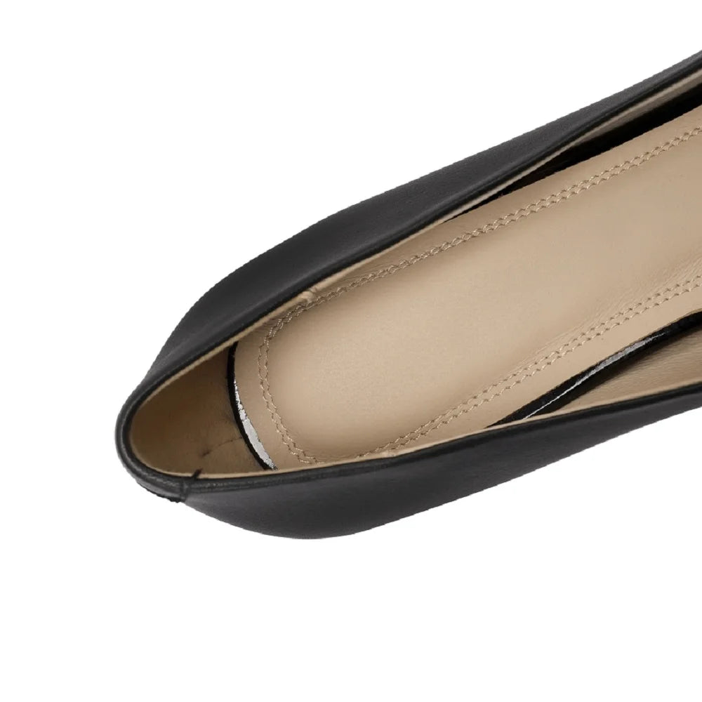 Women Handmade Genuine Leather Shoes Female Mid Heels Square Toe Shallow Office Lady Tacones Career Capable 33-43