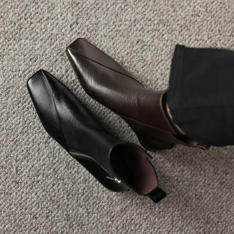 New Women Handmade Genuine Leather Soft comfortable Ankle Boots Square Toe Modern Ladies Shoes Western Boot 34-41