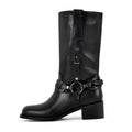 Onlymaker Women Round Toe Floral Western Embroidery Cowgirl Boots Pull On Knee High with Chunky Heel Embroidered Boots