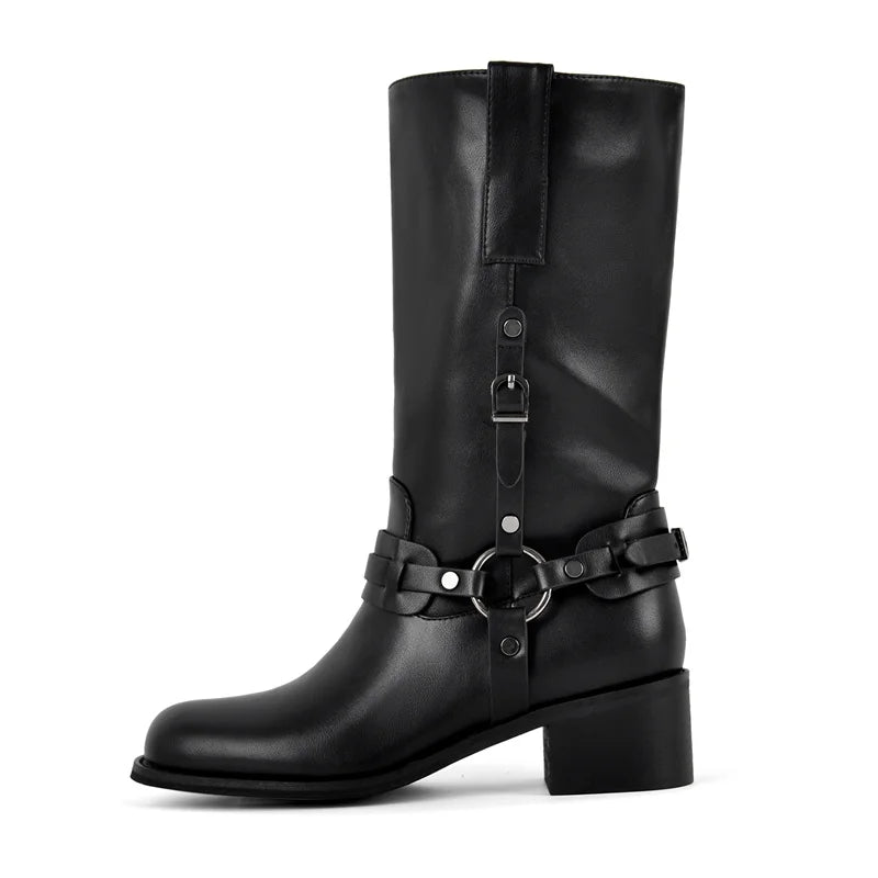 Onlymaker Women Round Toe Floral Western Embroidery Cowgirl Boots Pull On Knee High with Chunky Heel Embroidered Boots