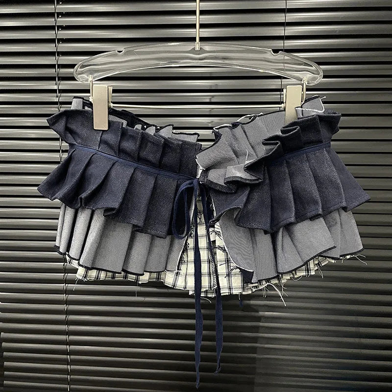 2026 Early Autumn New Fashion Straight Wide-leg Jeans For Women Niche Patchwork Plaid Waistband Female Trendy 11A06311