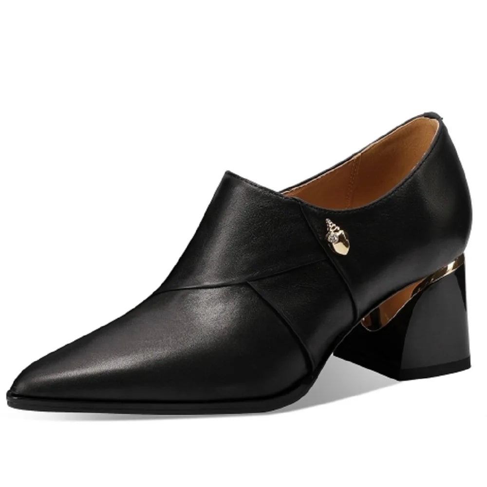 Women Handmade Genuine Leather Pointed Toe High Heel Shoes Lady Classic Office Pumps Sapatos Femininas 33-43
