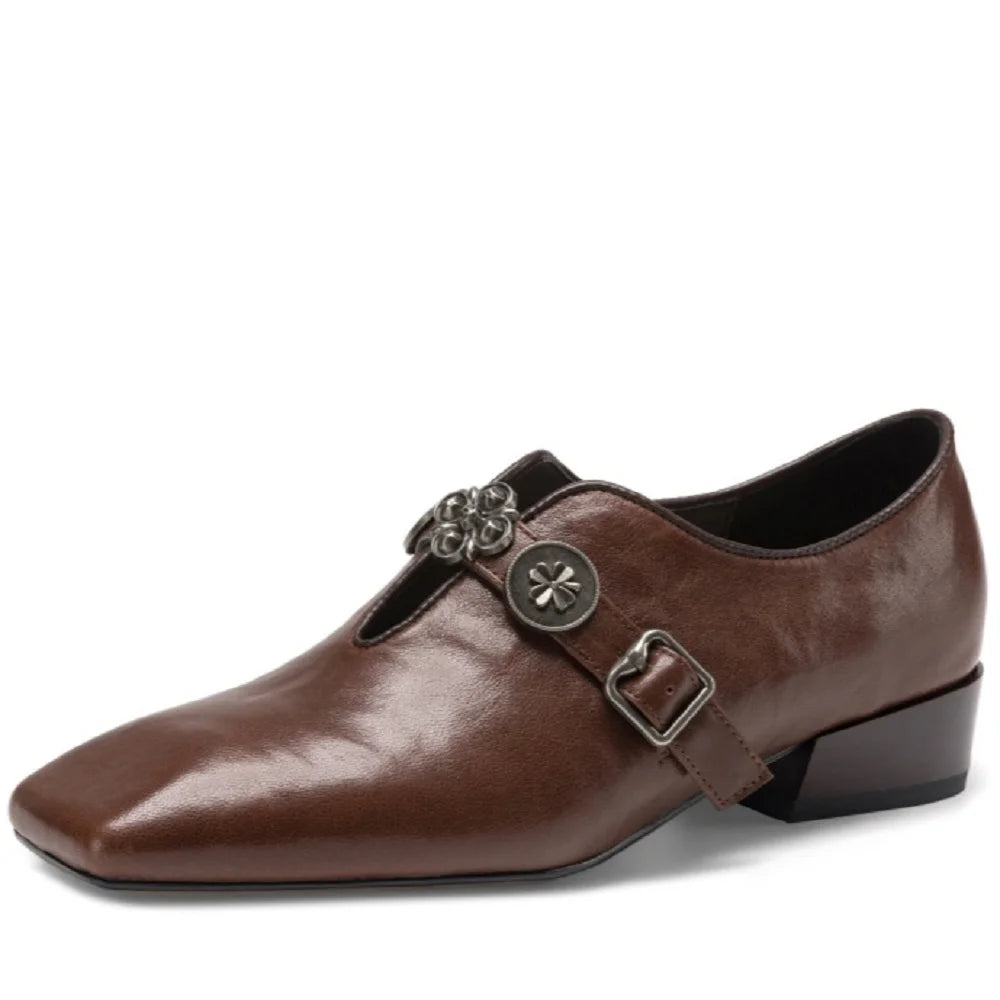 Retro Handmade Genuine Leather Style Belt Buckle Deep Mouth Bottom Soft comfortable Plain Surface Loafers