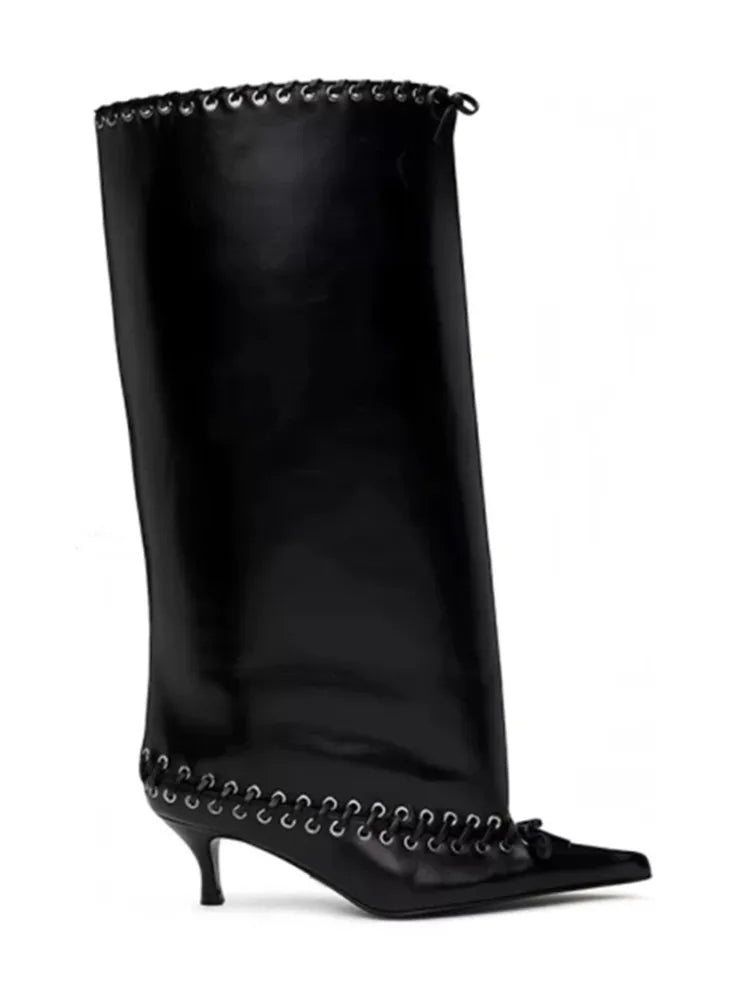 2026 Women's New Slim Fit High Heels, Wide Waist Short Boots, Autumn and Winter Pointed Knee High Boots