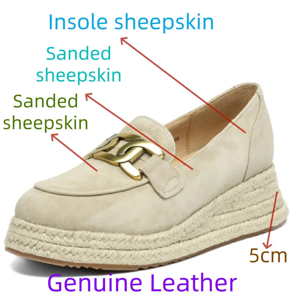 Handmade Genuine Leather Weave Loafers Women Med Wedges Heels Pumps Female Comfort Daily Shoes 34-40