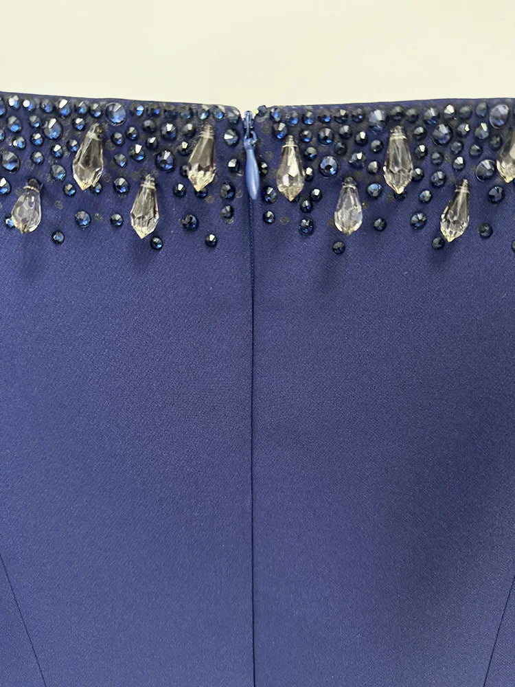 STREET Newest 2026 Designer Vestido Women's Diamonds Beaded Slash Neck Off The Shoulders Long Maxi Dress