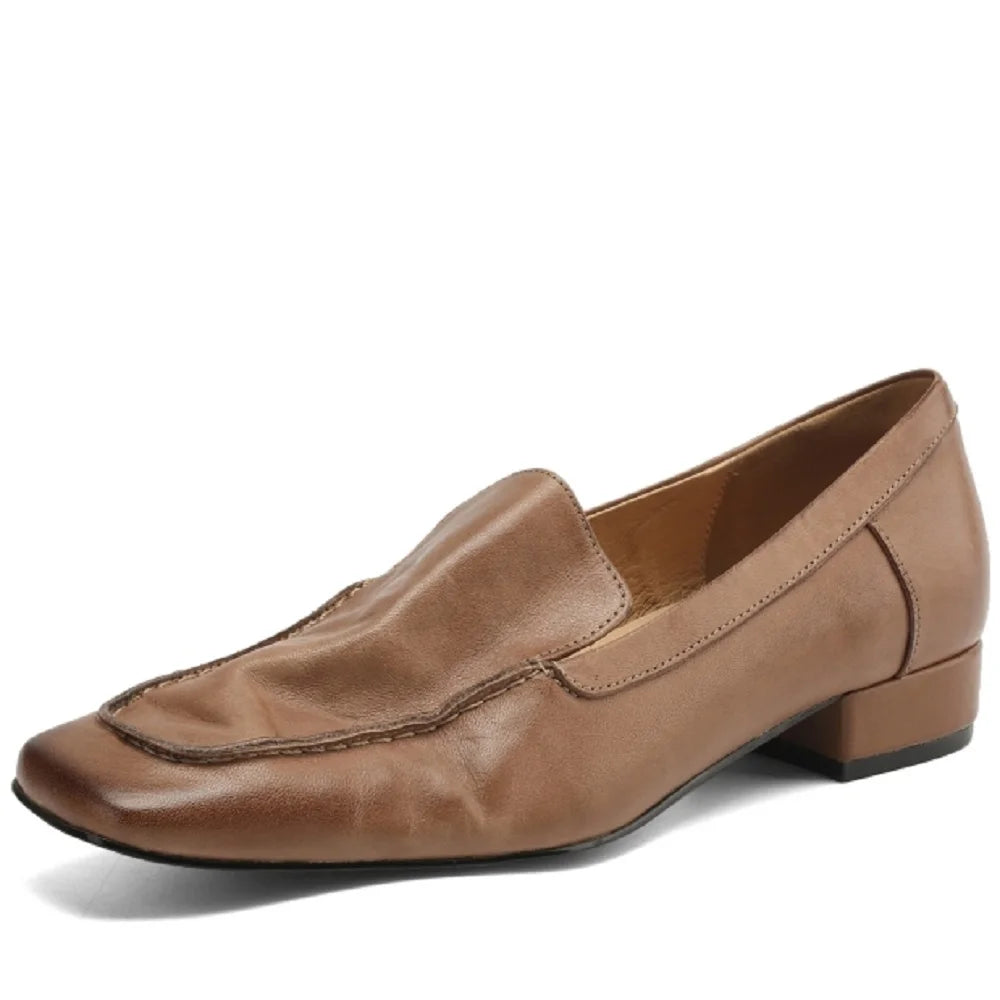 Woman Handmade Genuine Leather Square Toe Soft comfortable Cute Casual Female Retro Low Heeled Soled Shoes 34-40