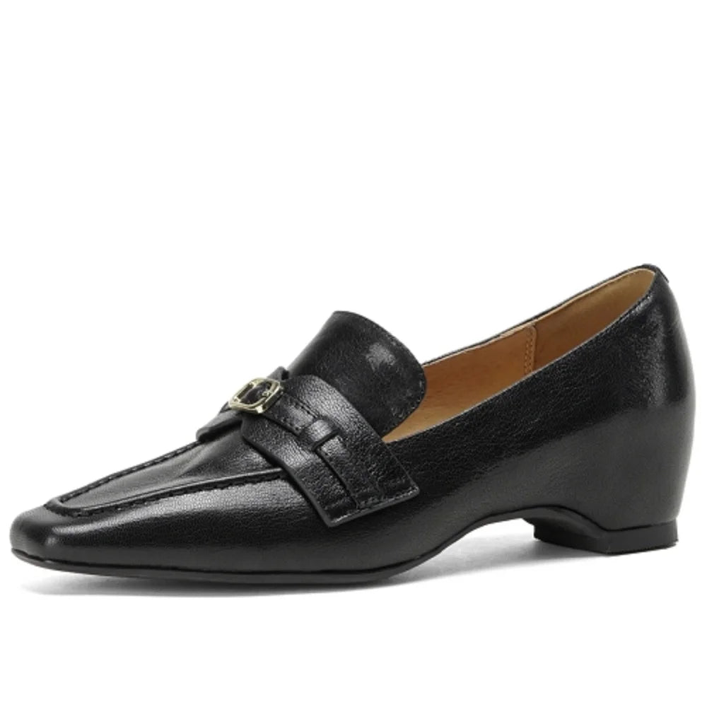 Women's Handmade genuine leather Square toe loafers Mid Hells high quality soft comfortable casual shoes