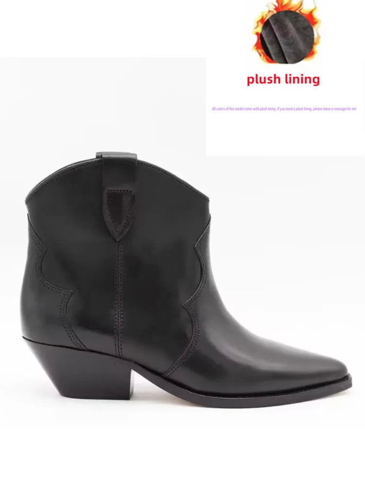 2025 Autumn and winter new women's thick heel high short boots, fashionable pointed casual plus size women's calf boots