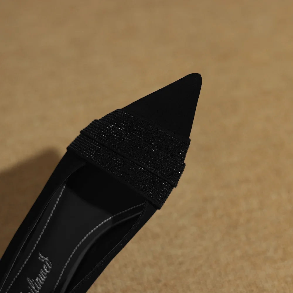 Handmade Genuine Leather Elegant Diamond Pointed Toe Casual Slip-On Flats Low Heel Solid Color Commute Shoes