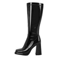 Onlymaker Women Square Toe Sliver Knee High Boots Side Zipper Fashion Handmade Chuny Heel  Big Size Female Boots